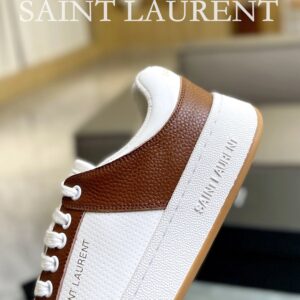 saint laurent leather sneakers sl61 brown