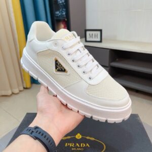 prada leather knit fabric sneakers white