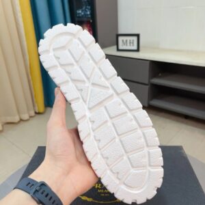 prada leather knit fabric sneakers gray white