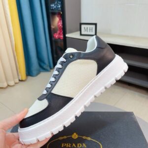 prada leather knit fabric sneakers brogue black