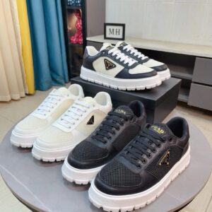 prada leather knit fabric sneakers brogue black