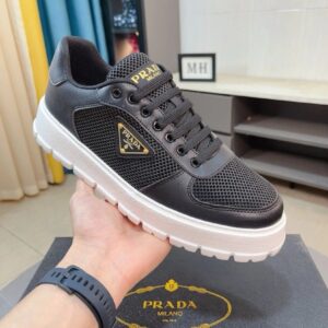 prada leather knit fabric sneakers black