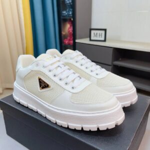 prada leather knit fabric sneakers white