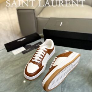 saint laurent leather sneakers sl61 brown