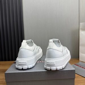 prada leather knit fabric slip on sneakers white grey
