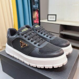 prada leather knit fabric sneakers black