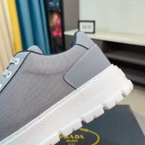 prada leather knit fabric sneakers gray white