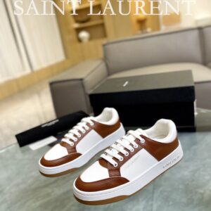 saint laurent leather sneakers sl61 brown