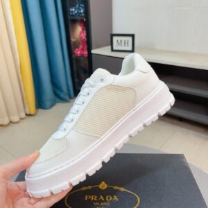 prada leather knit fabric sneakers white