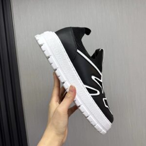 prada leather knit fabric slip on sneakers black white