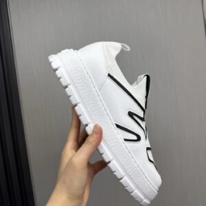 prada leather knit fabric slip on sneakers white black