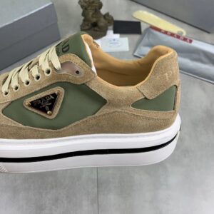 prada downtown suede and re nylon sneakers brown green