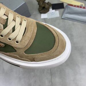 prada downtown suede and re nylon sneakers brown green