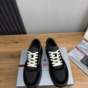 prada downtown suede re nylon sneakers black grey