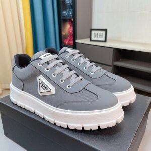 prada leather knit fabric sneakers gray white