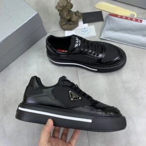 prada downtown leather re nylon sneakers black
