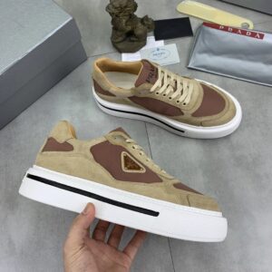 prada downtown suede re nylon sneakers brown
