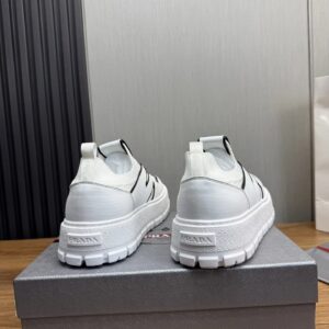 prada leather knit fabric slip on sneakers white black