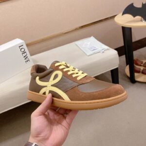 loewe brown leather sneakers beige accent