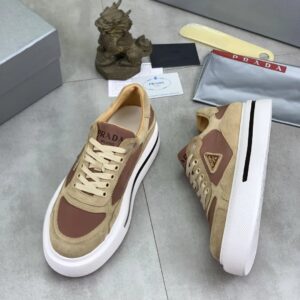 prada downtown suede re nylon sneakers brown