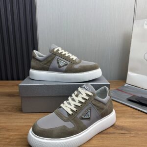 prada downtown suede re nylon sneakers beige