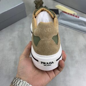 prada downtown suede and re nylon sneakers brown green