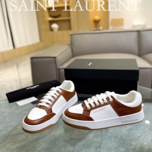 saint laurent leather sneakers sl61 brown