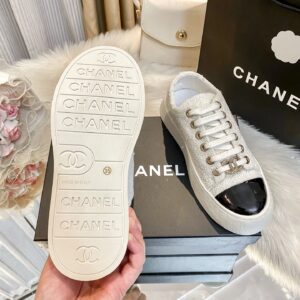 chanel tweed platform sneakers white