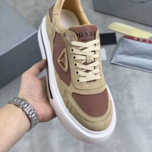 prada downtown suede re nylon sneakers brown