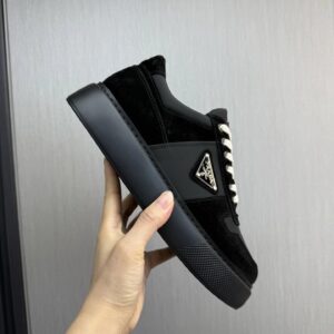 prada downtown suede re nylon sneakers black grey