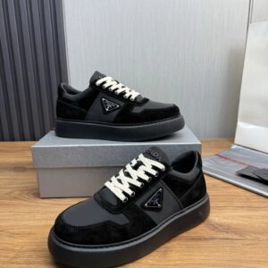 prada downtown suede re nylon sneakers black grey