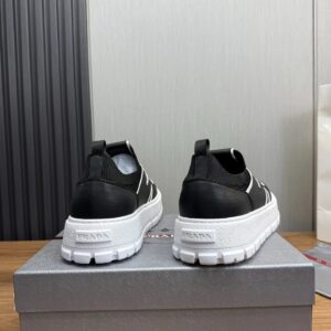 prada leather knit fabric slip on sneakers black white