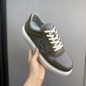 prada downtown suede re nylon sneakers beige