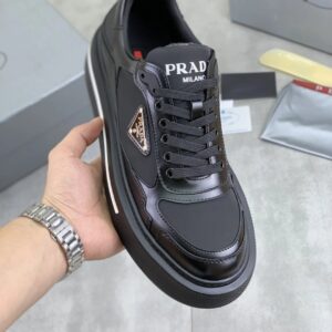 prada downtown leather re nylon sneakers black
