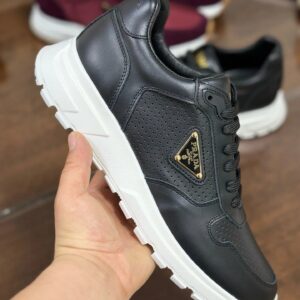 prada prax 2.0 leather sneakers black white