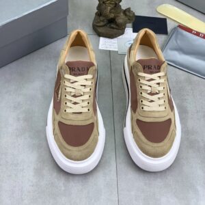 prada downtown suede re nylon sneakers brown