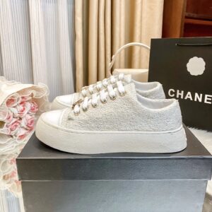chanel white woven sneakers