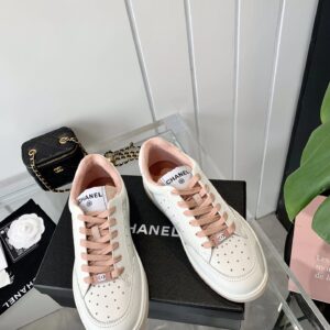 chanel white logo sneakers pink