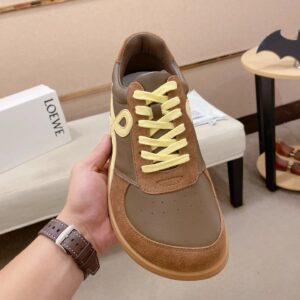 loewe brown leather sneakers beige accent