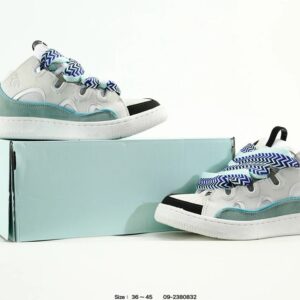 lanvin curb leather sneakers white blue