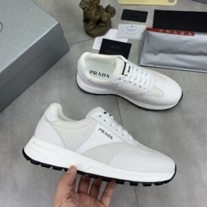 prada prax leather sneakers white