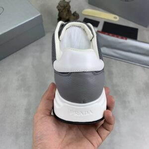 prada prax leather knit fabric sneakers grey white