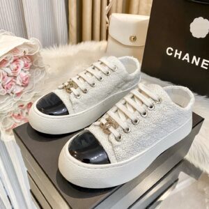 chanel tweed platform sneakers white