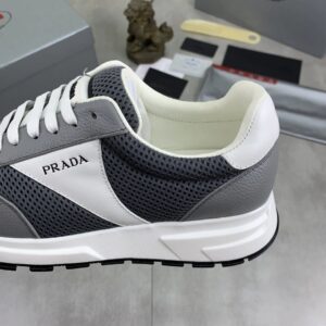 prada prax leather knit fabric sneakers grey white