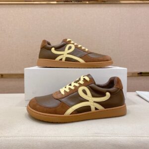 loewe brown leather sneakers beige accent