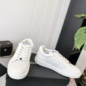 chanel white logo sneakers