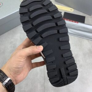 prada prax leather knit fabric sneakers grey white