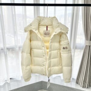 ​​moncler maya ivory men's short hooded down jacket​ white