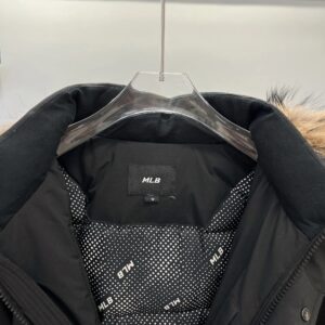 mlb new york yankees oversized logo hooded long puffer jacket black