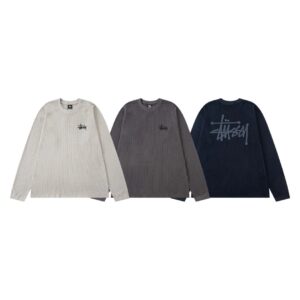 ​​stussy 2025 fall waffle knit long sleeve t shirt unisex (cream, royal blue, charcoal grey)​